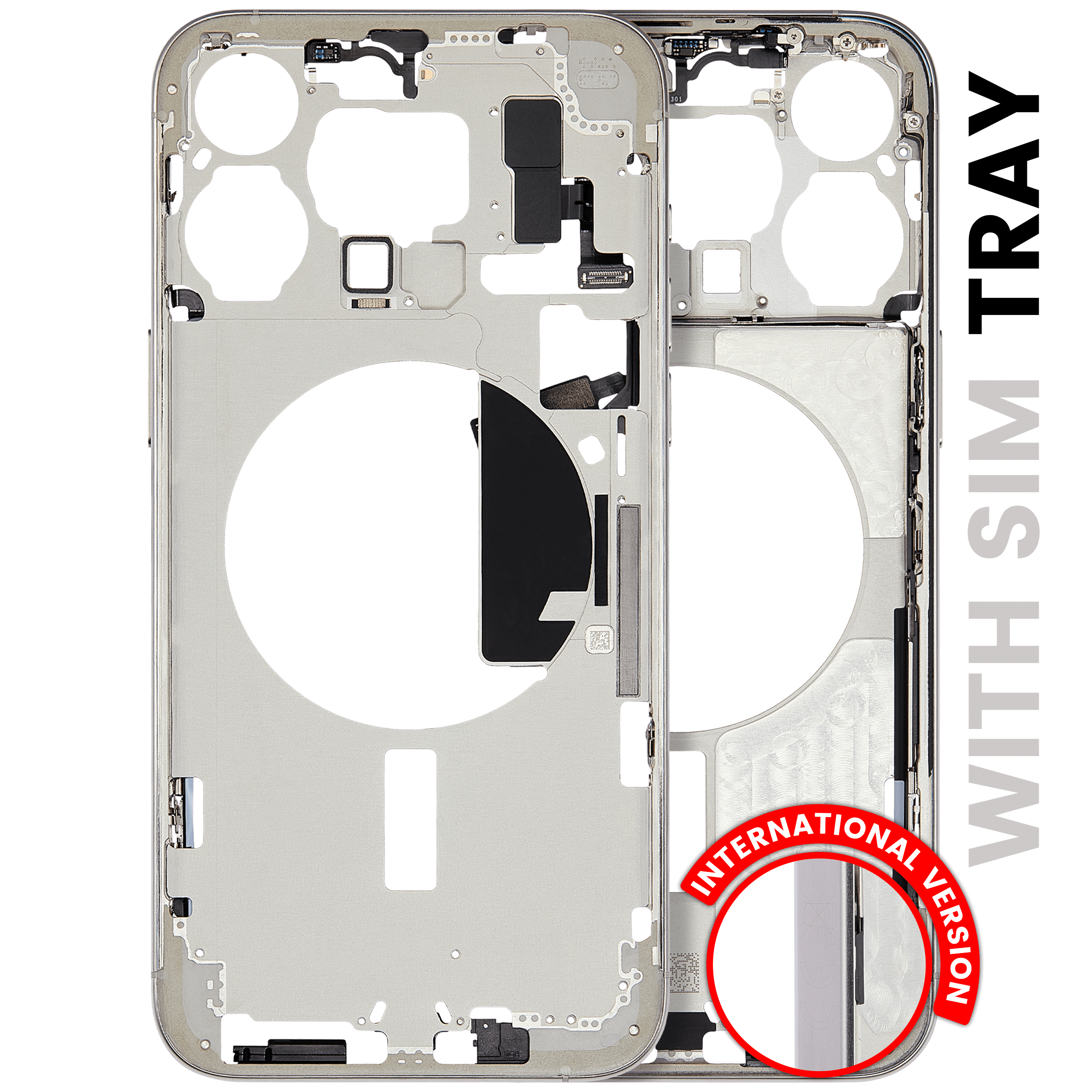 Mid-Frame Housing W/ Small Parts For iPhone 15 Pro Max (EU / Global Version) (Used OEM Pull: Grade A) (White Titanium)