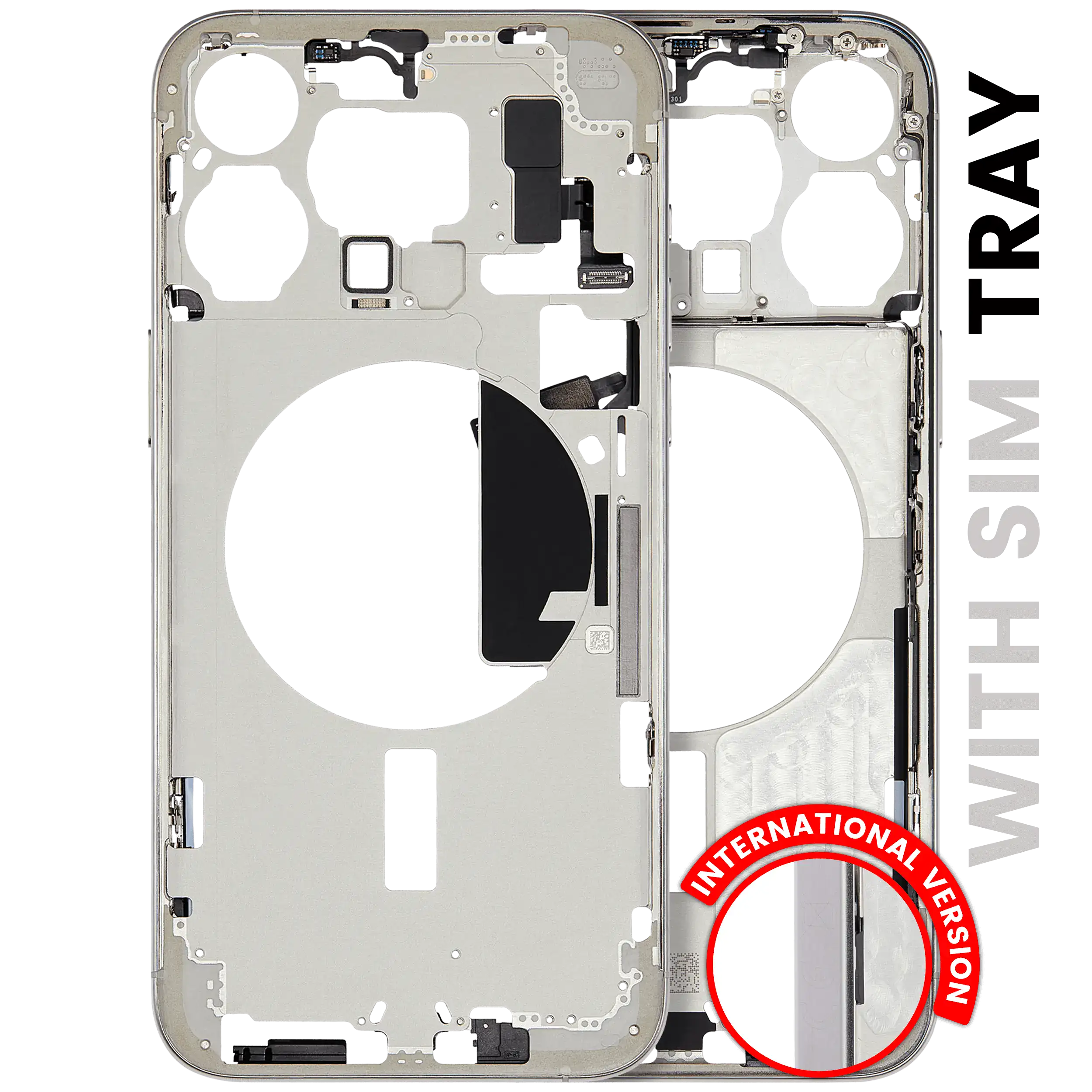 Mid-Frame Housing W/ Small Parts For iPhone 15 Pro Max (EU / Global Version) (Used OEM Pull: Grade C) (White Titanium)