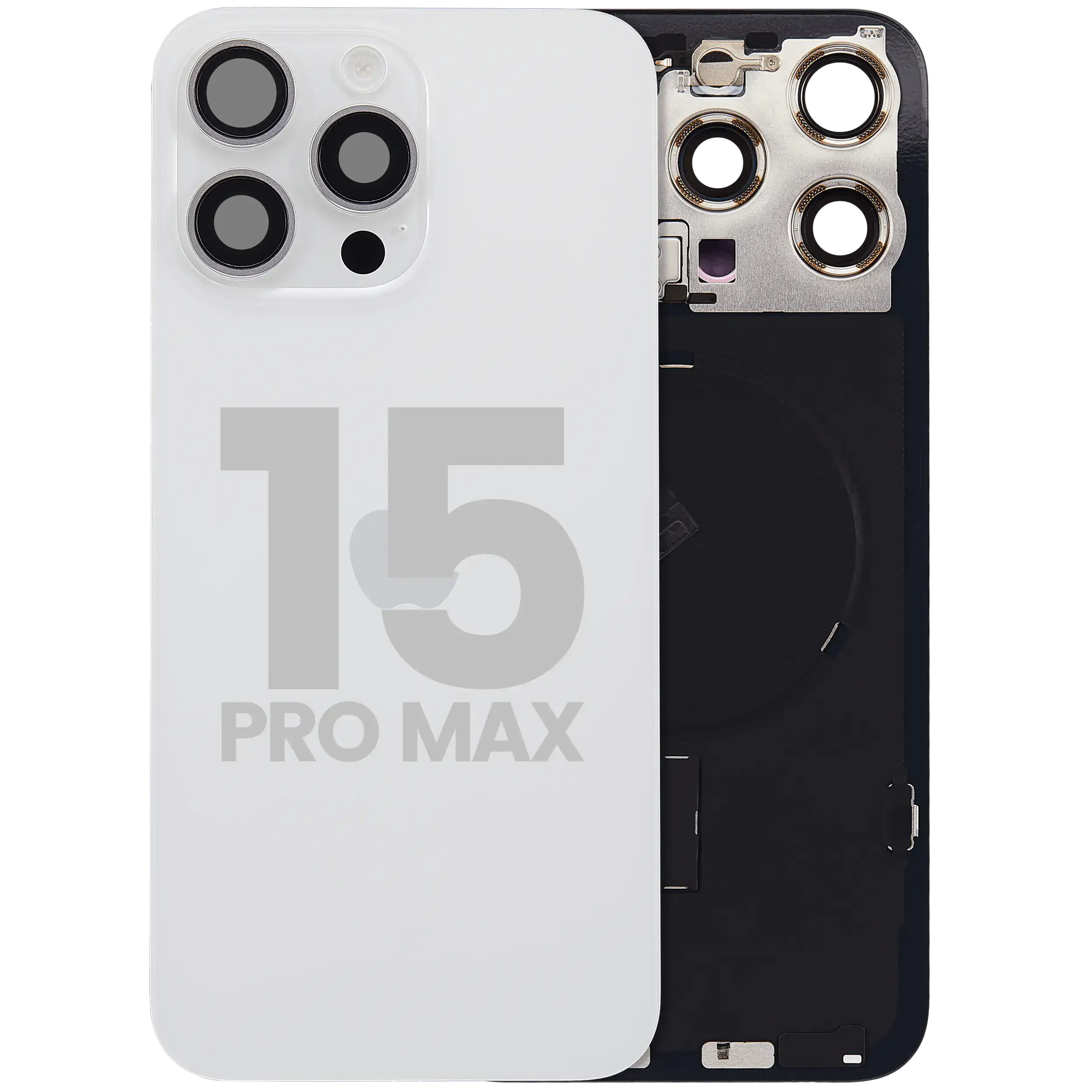 Back Glass w/ MagSafe Magnet & NFC & Flashlight Flex For iPhone 15 Pro Max (Used OEM Pull: Grade A) (White Titanium)