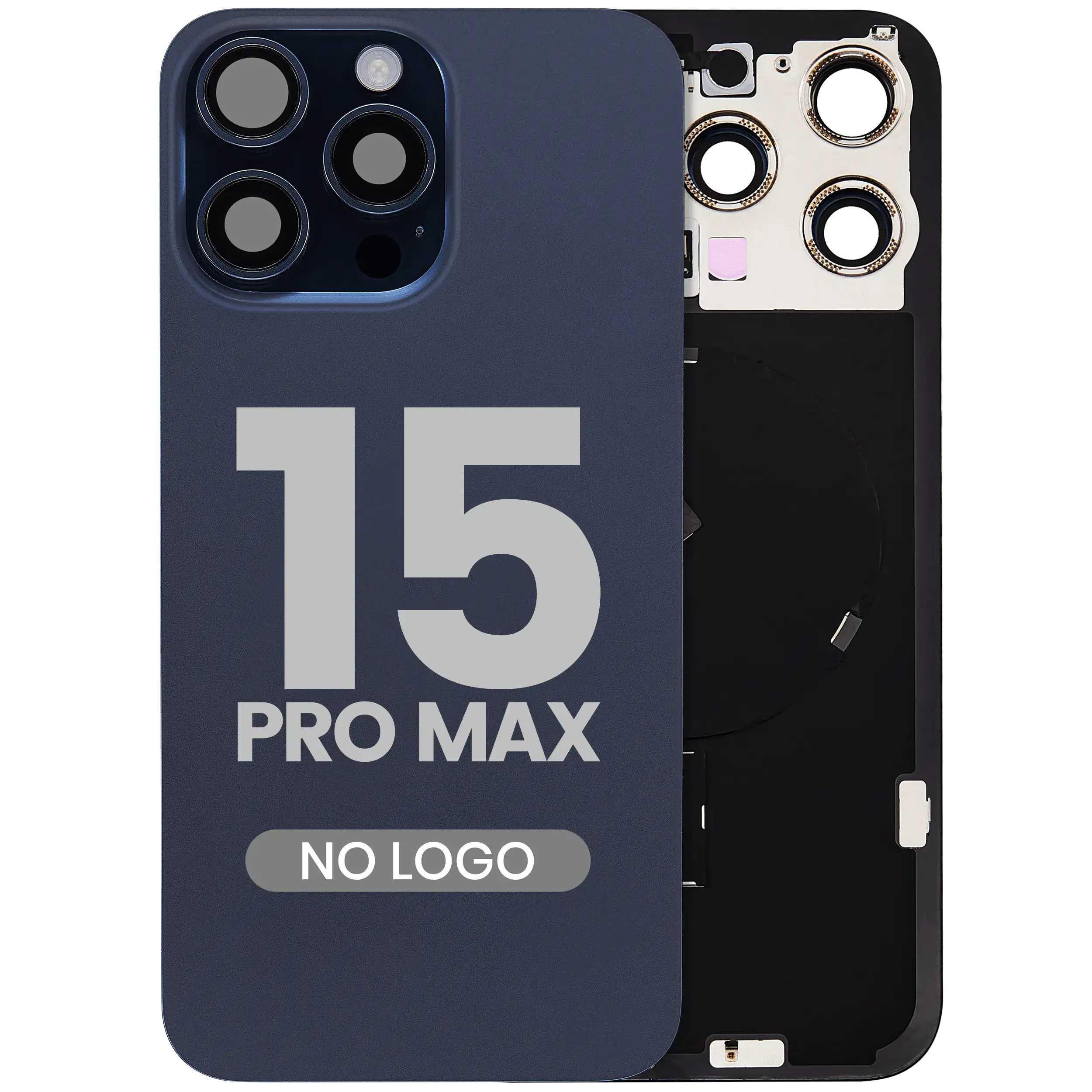 Back Glass w/ MagSafe Magnet & NFC & Flashlight Flex For iPhone 15 Pro Max (No Logo) (Aftermarket) (Blue Titanium)