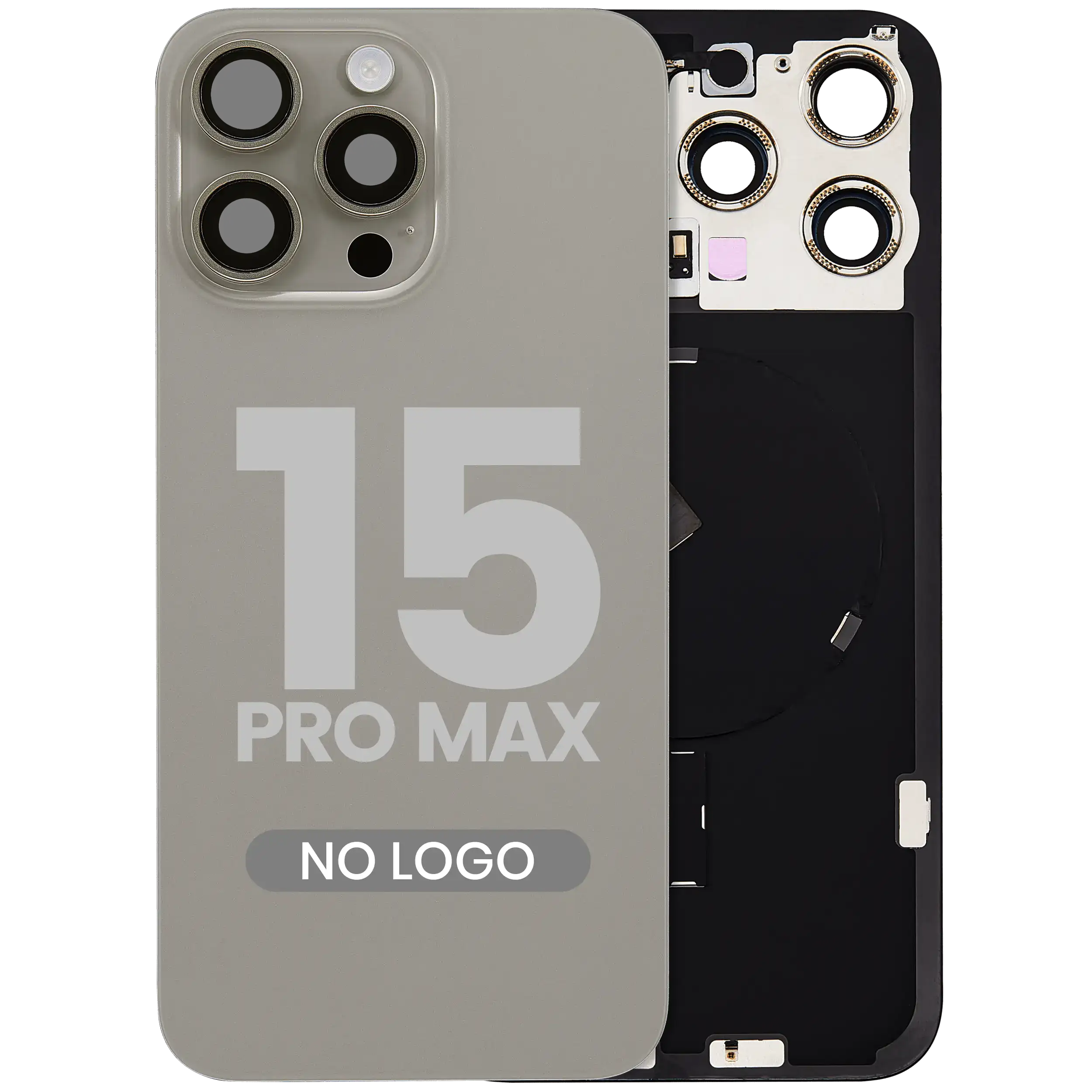 Back Glass w/ MagSafe Magnet & NFC & Flashlight Flex For iPhone 15 Pro Max (No Logo) (Aftermarket) (Natural Titanium)