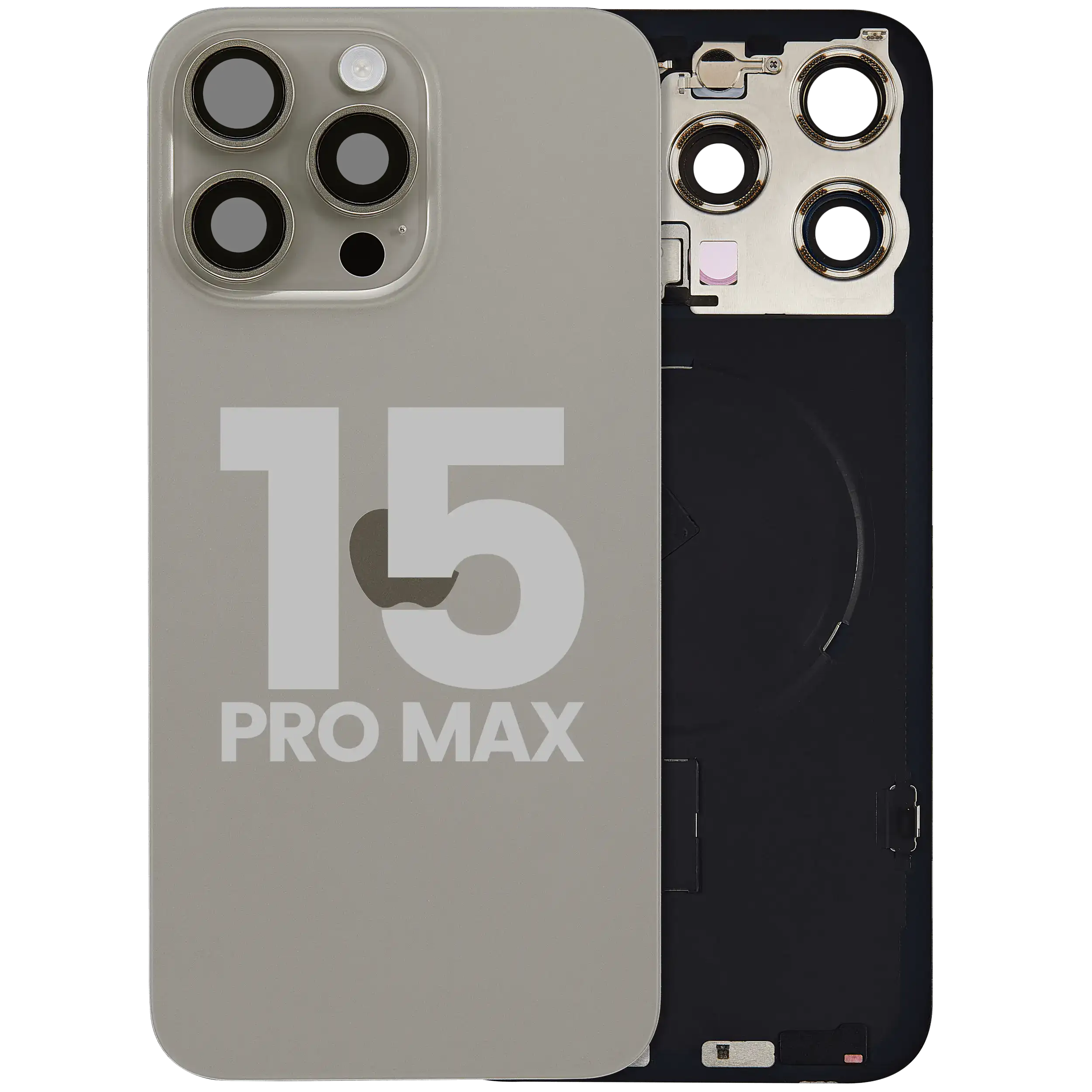 Back Glass w/ MagSafe Magnet & NFC & Flashlight Flex For iPhone 15 Pro Max (Used OEM Pull: Grade B) (Natural Titanium)