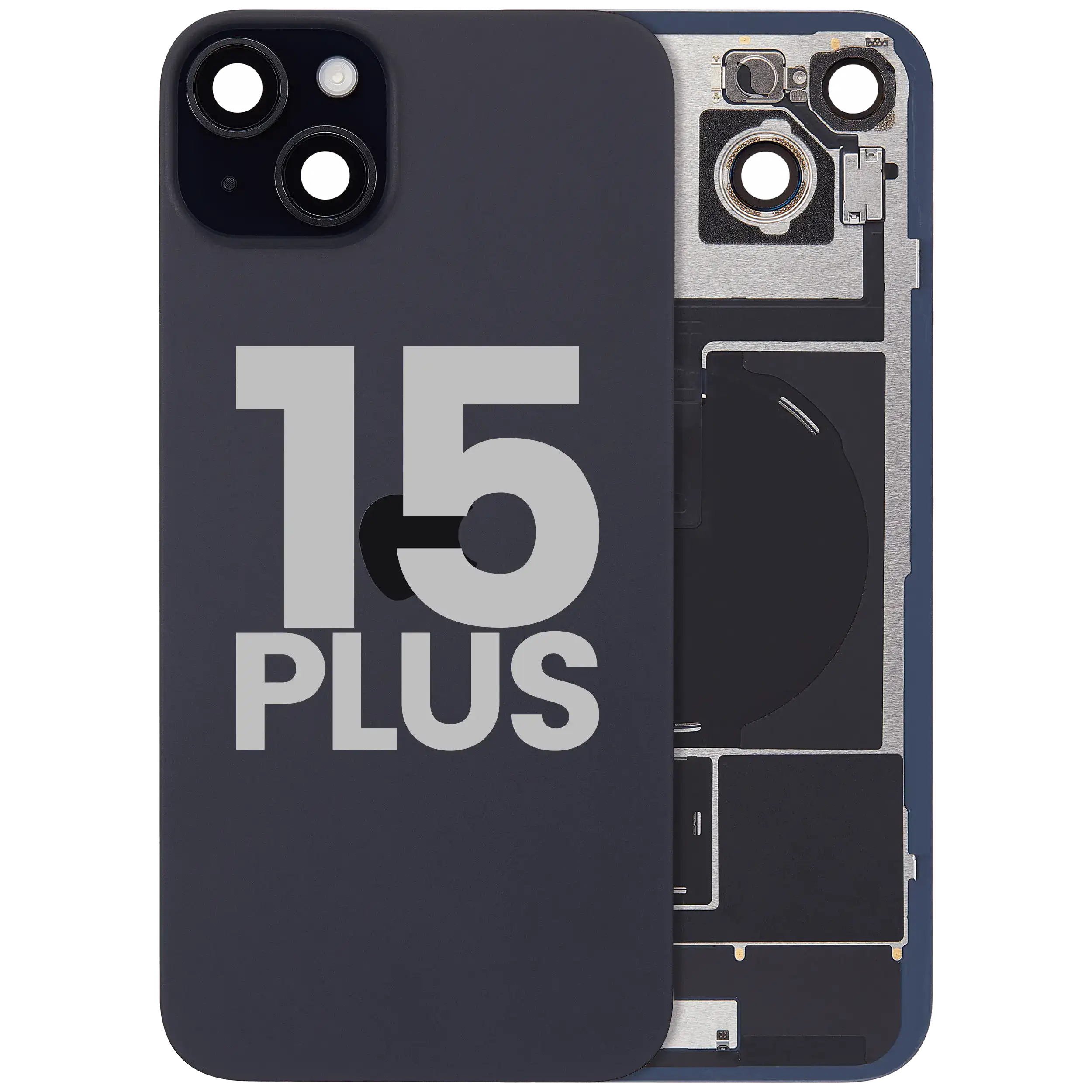 Back Glass w/ MagSafe Magnet & NFC & Flashlight Flex For iPhone 15 Plus (Used OEM Pull: Grade A) (Black)