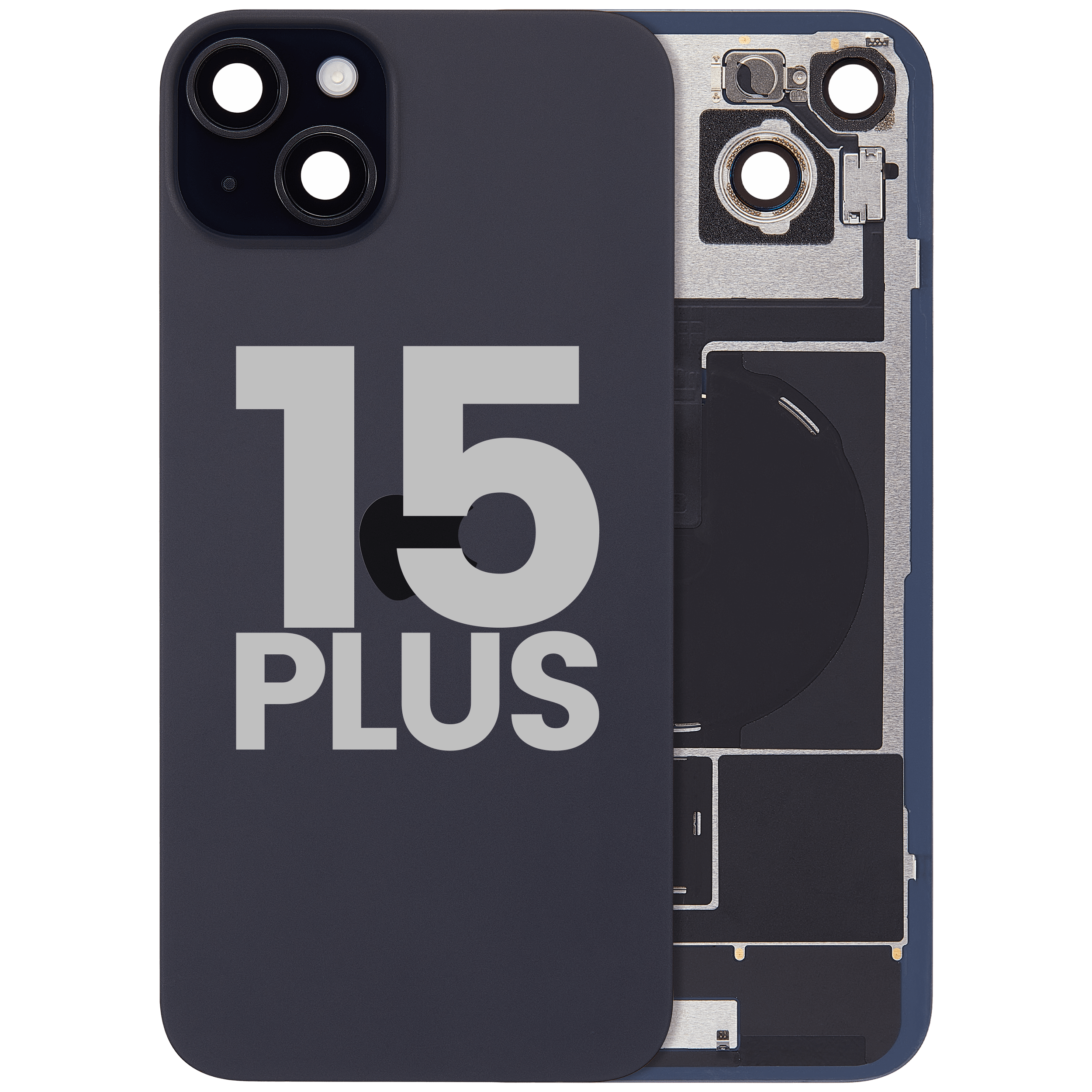 Back Glass w/ MagSafe Magnet & NFC & Flashlight Flex For iPhone 15 Plus (Used OEM Pull: Grade B) (Black)
