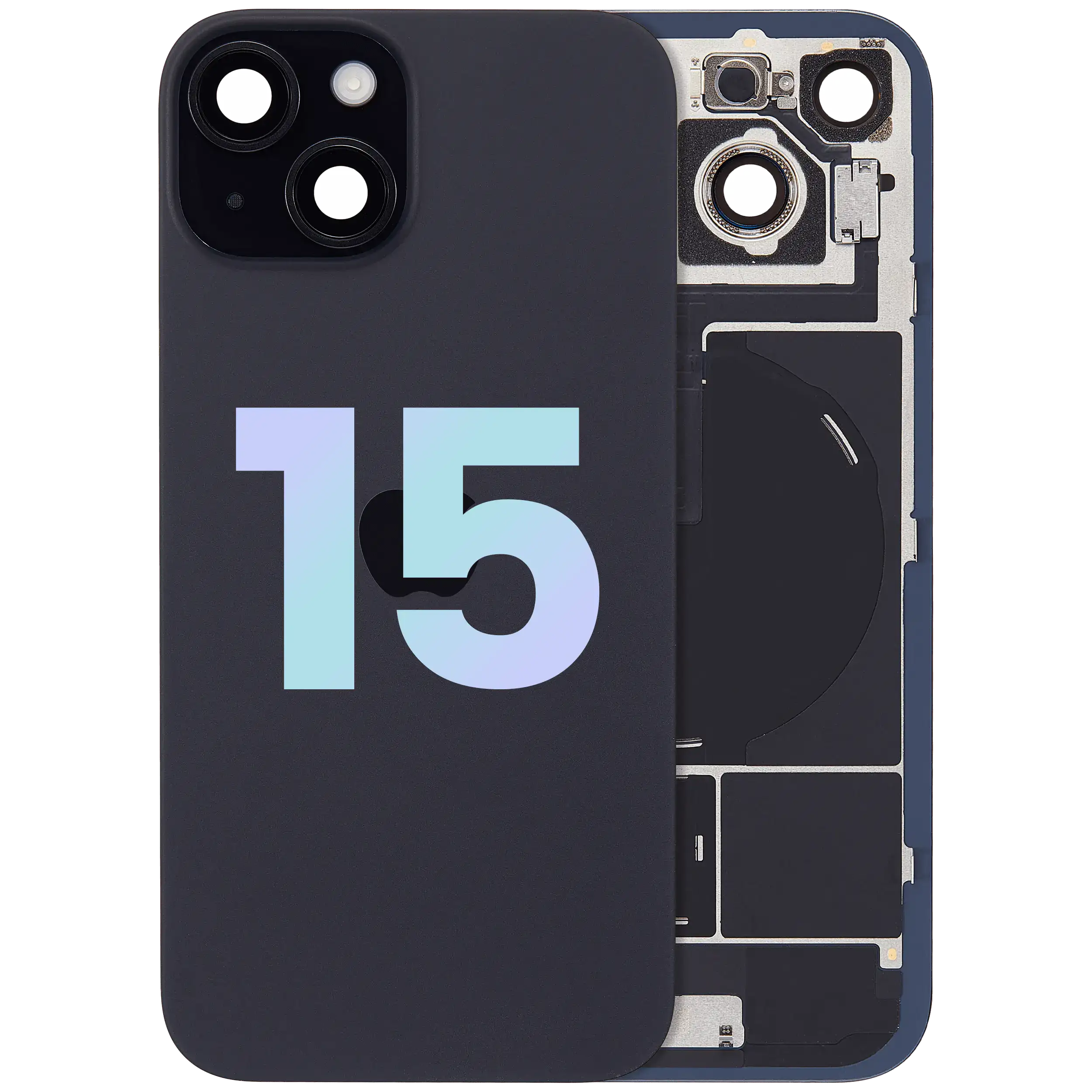 Back Glass w/ MagSafe Magnet & NFC & Flashlight Flex For iPhone 15 (Service Pack) (Black)