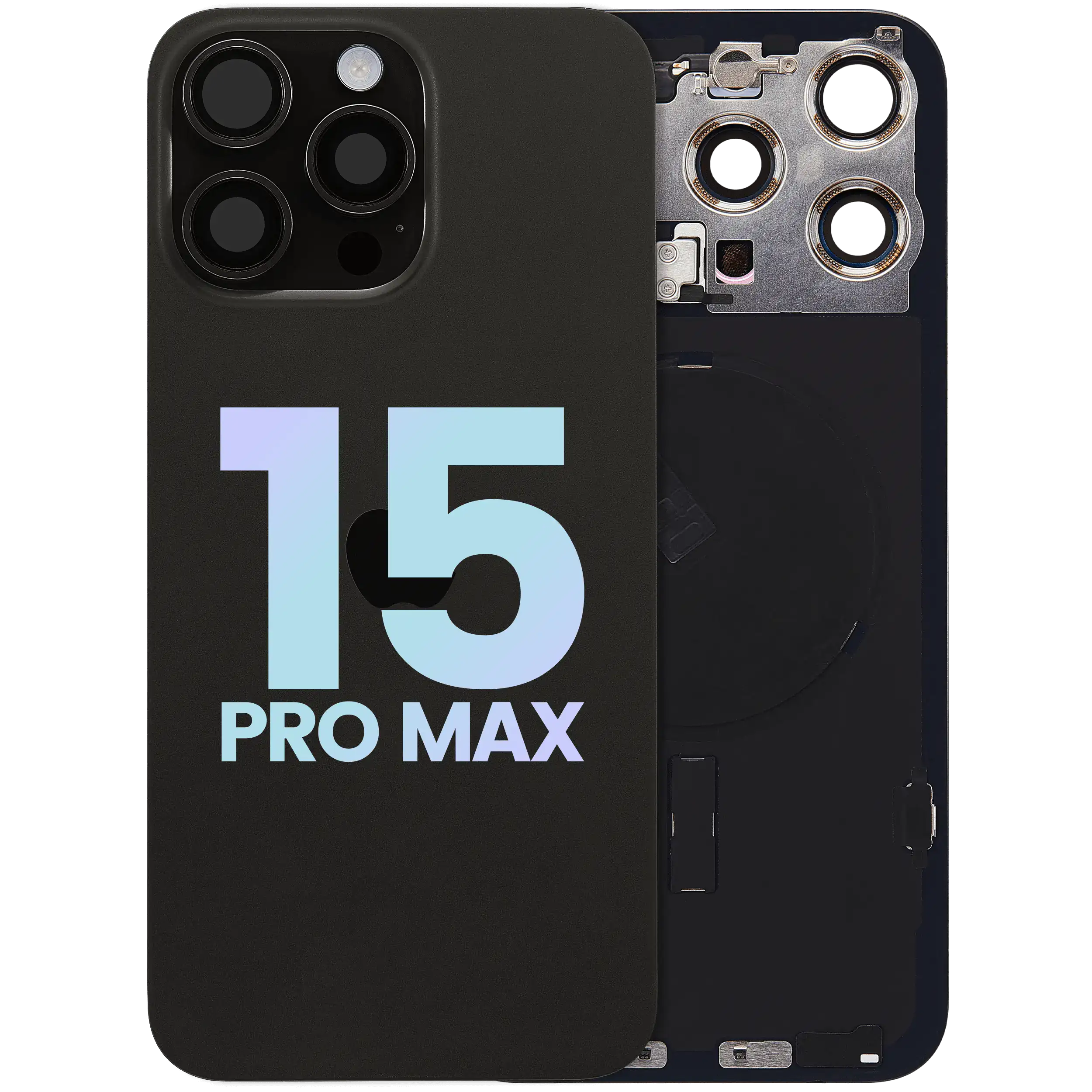 Back Glass w/ MagSafe Magnet & NFC & Flashlight Flex For IPhone 15 Pro Max (Service Pack) (Black Titanium)
