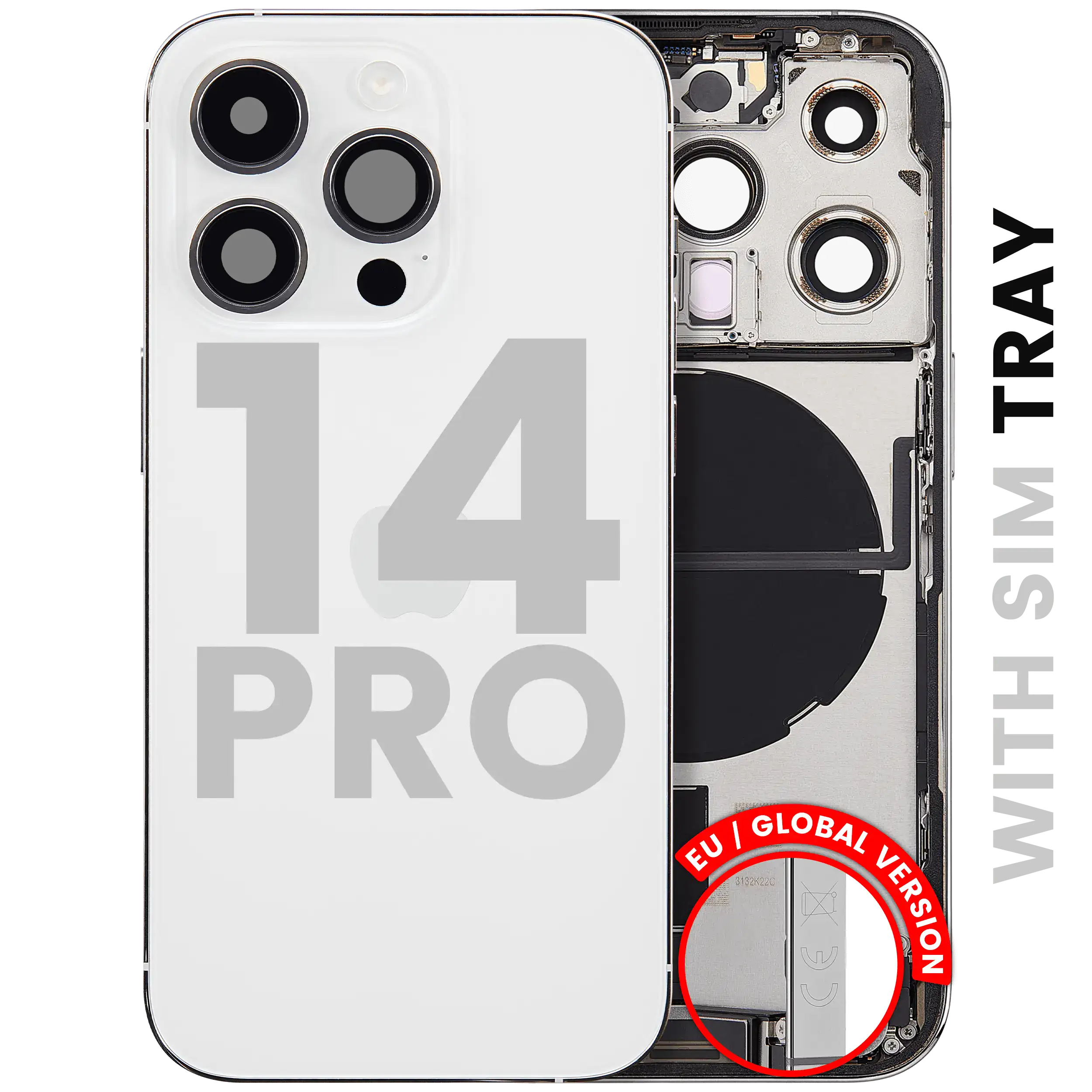 Back Housing W/ Charging Port Flex & Small Parts For iPhone 14 Pro (EU / Global Version) (Used OEM Pull: Grade B) (Silver)