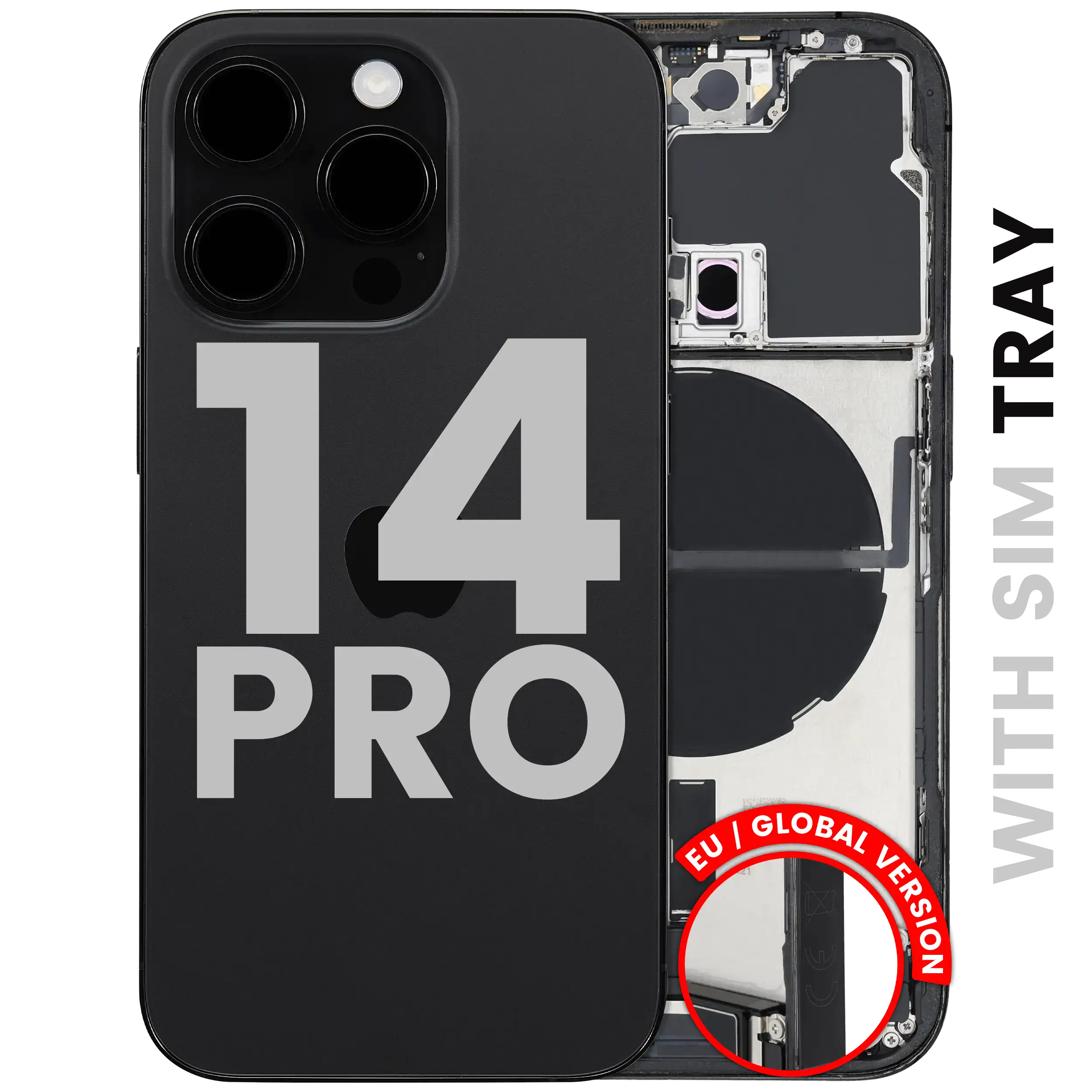 Back Housing W/ Charging Port Flex & Small Parts For iPhone 14 Pro (EU / Global Version) (Used OEM Pull: Grade C) (Space Black)