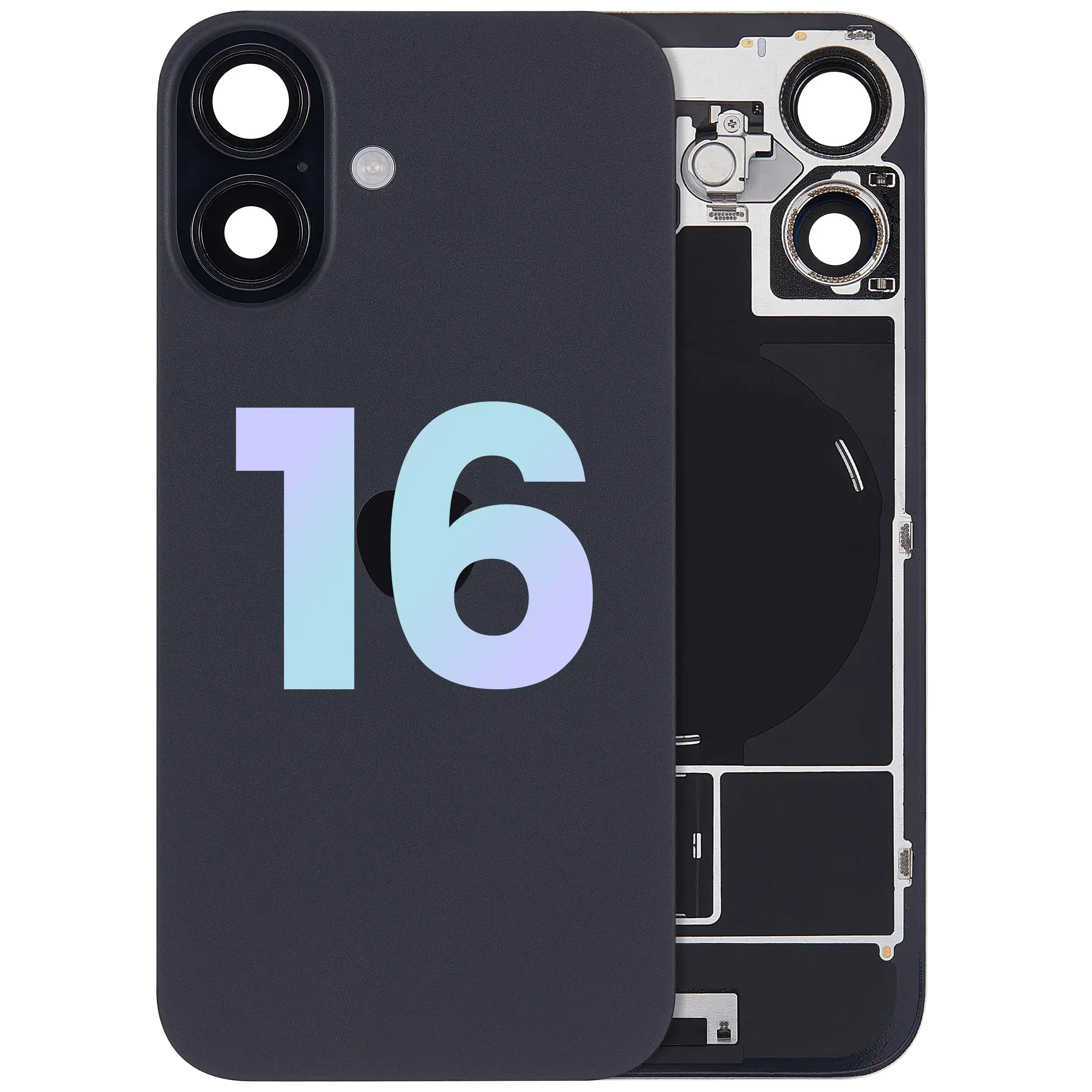 Back Glass w/ MagSafe Magnet & NFC & Flashlight Flex For iPhone 16 (Service Pack) (Black)