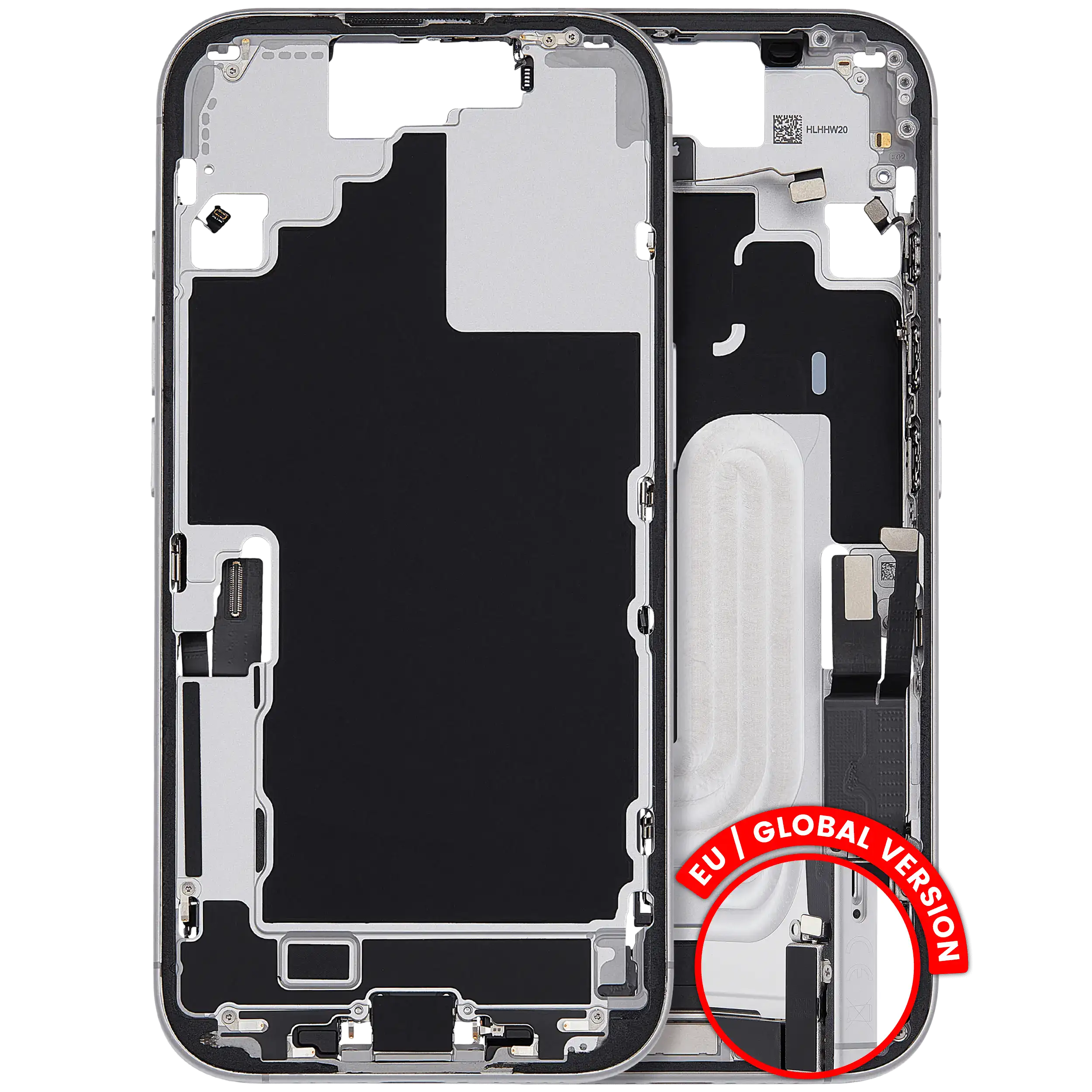 Mid-Frame Housing W/ Charging Port Flex & Small Parts For iPhone 17 (EU / Global Version) (Used OEM Pull: Grade C) (White)