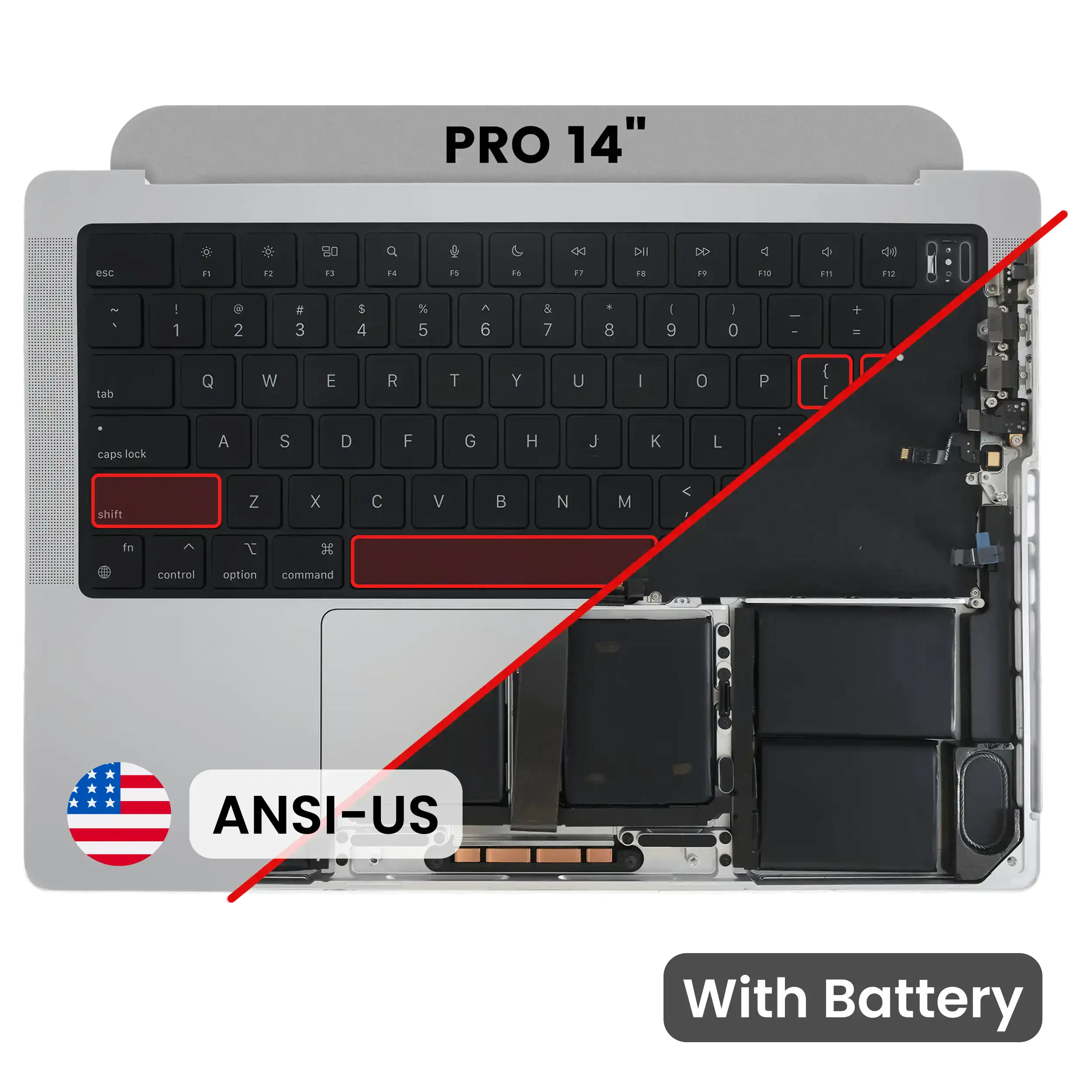Top Case with Battery and Keyboard (ANSI US) For MacBook Pro 14" A2779 (2023) (Silver)
