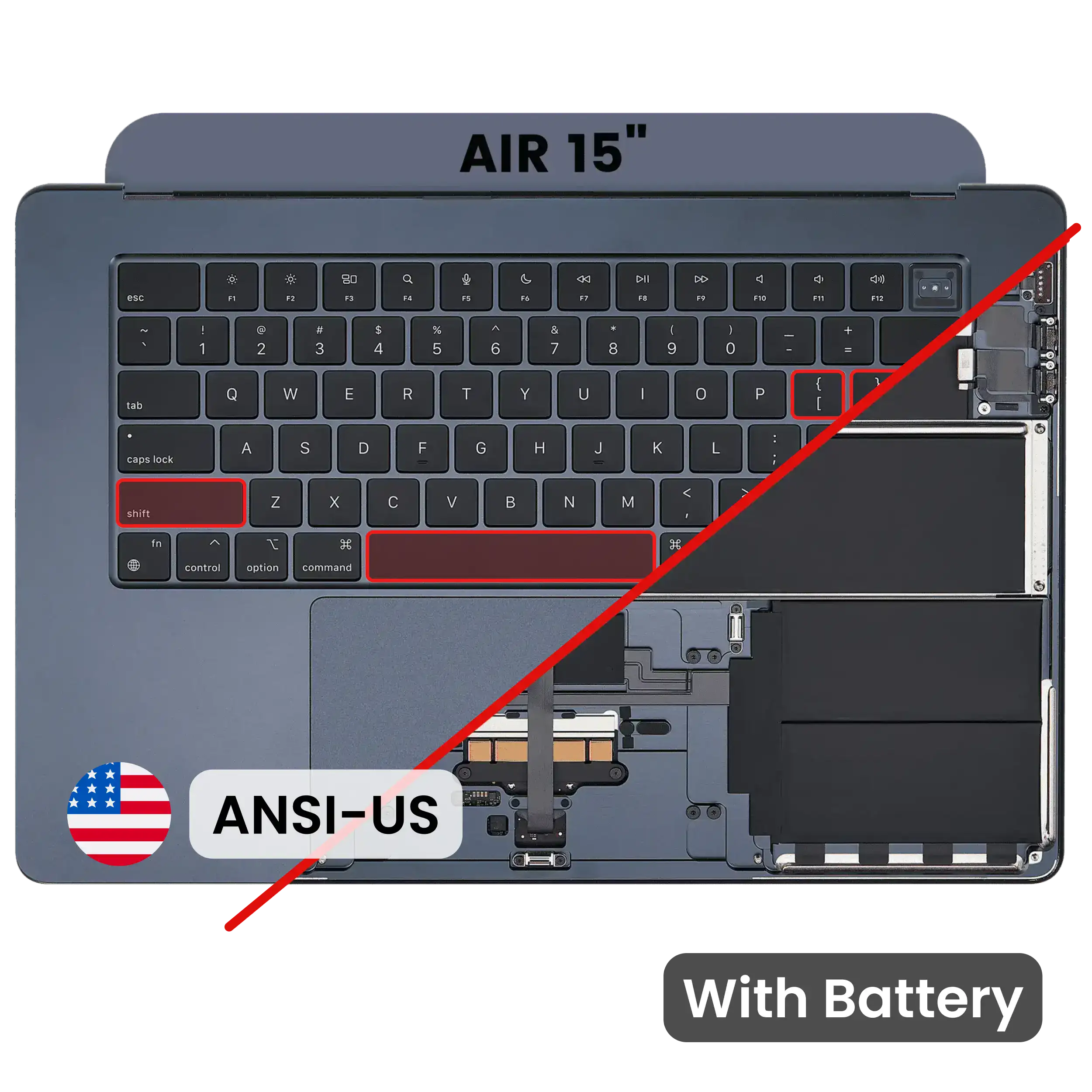 Top Case with Battery and Keyboard (ANSI US) For MacBook Air 15" A2941 (2023) (Midnight)