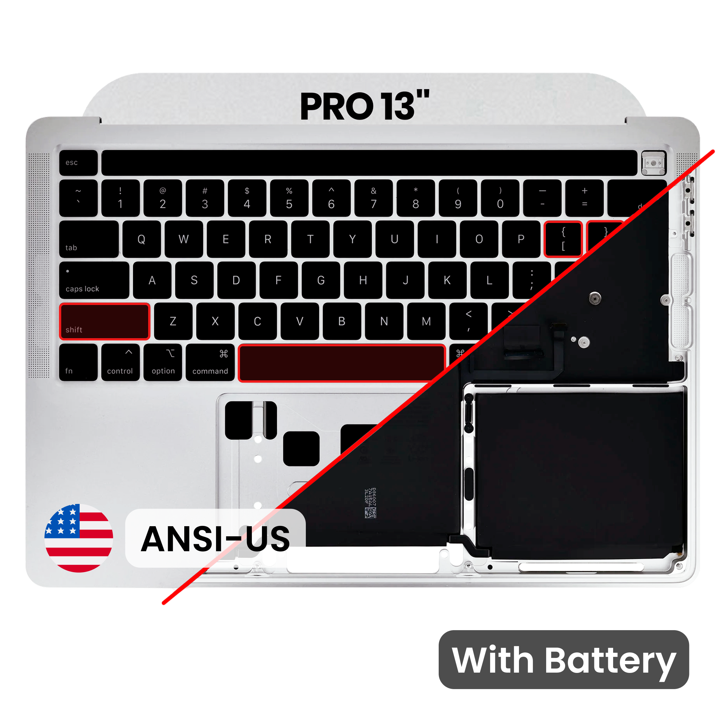Top Case with Battery and Keyboard (ANSI US) For MacBook Pro 13" A2289 (2020) (Used OEM Pull: Grade A) (Silver)