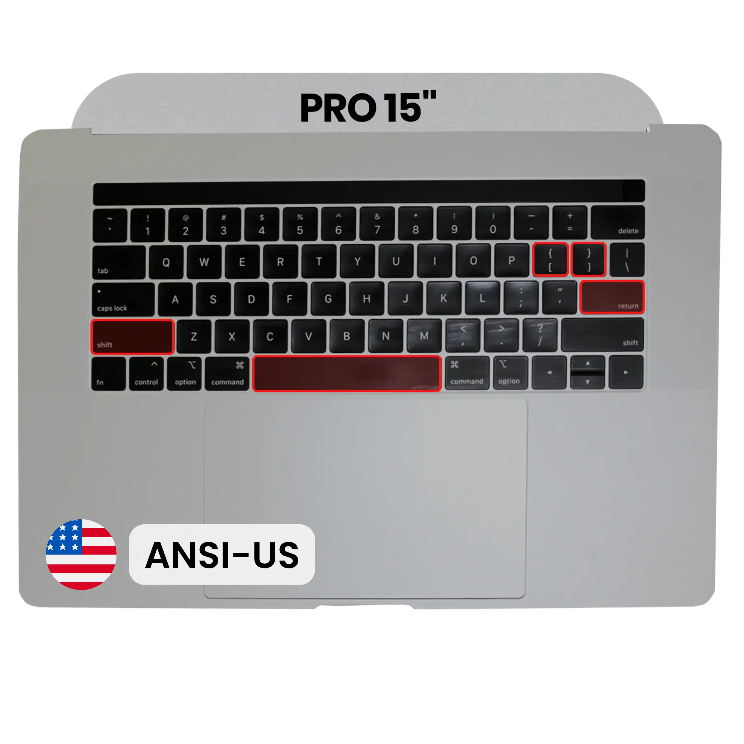 Top Case with Keyboard (ANSI US) and Trackpad For MacBook Pro 15" A1990 (2018-2019) (Used OEM Pull: Grade B/C) (Space Gray)