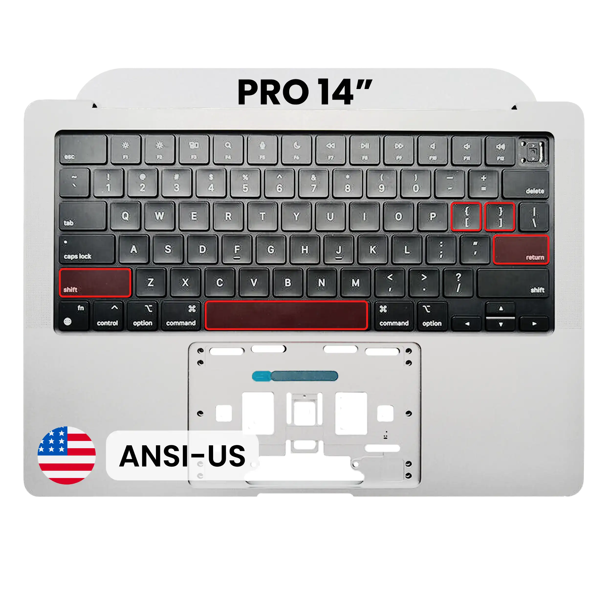 Top Case with Keyboard (ANSI US) For MacBook Pro 14" A2442 (2021) / A2779 (2023) (Silver)
