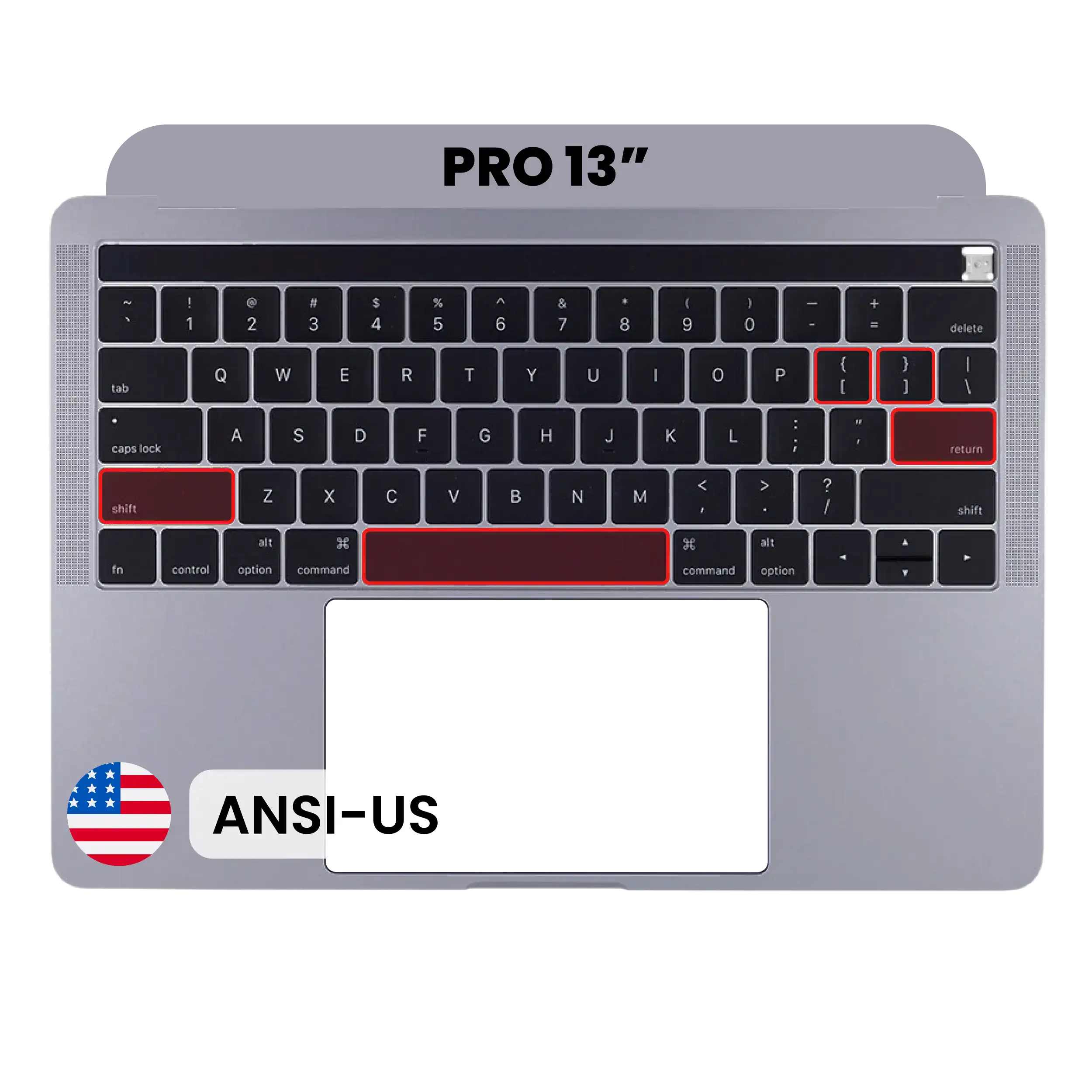 Top Case with Keyboard (ANSI US) For MacBook Pro 13" A1989 (2018-2019) (Used OEM Pull: Grade A) (Space Gray)
