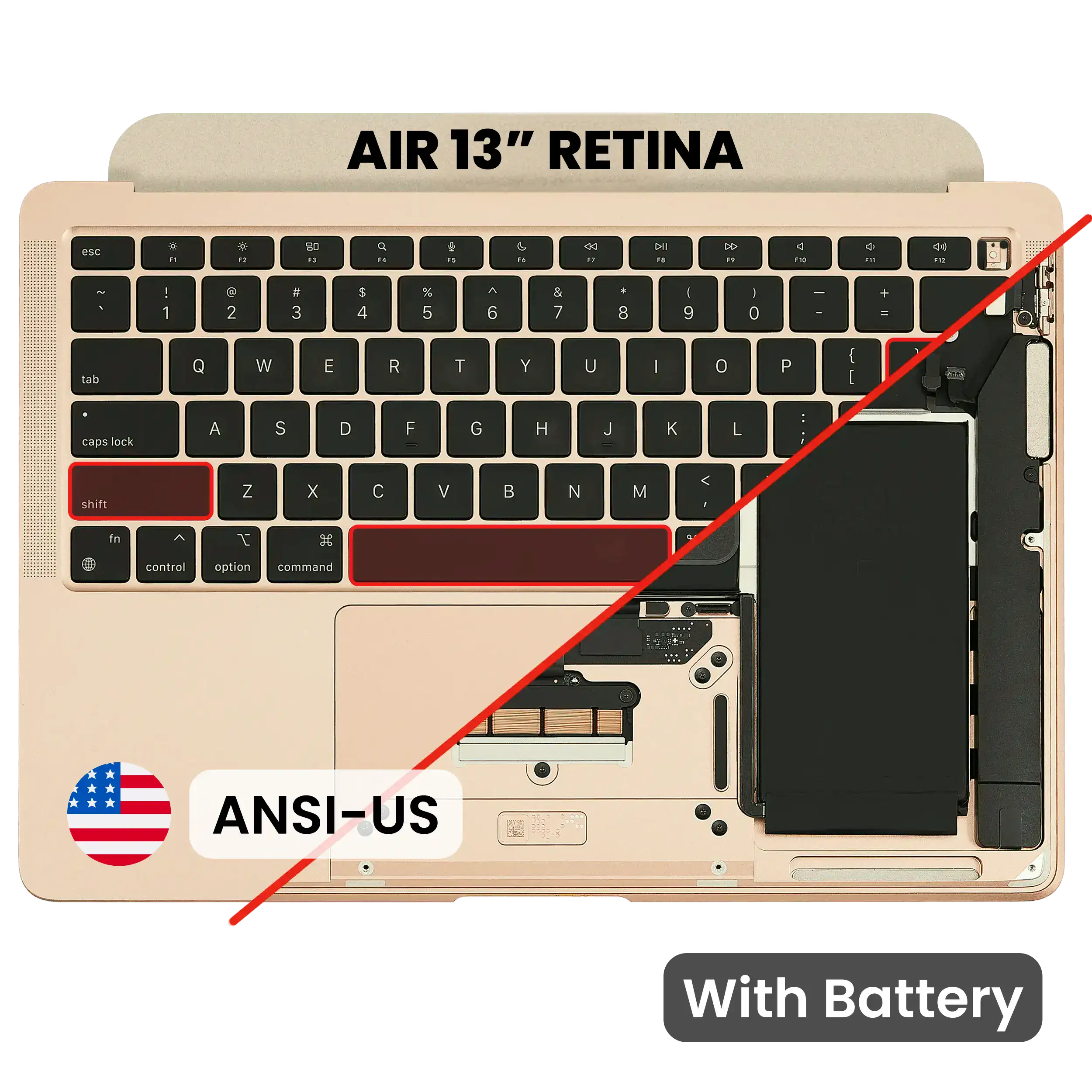 Top Case With Keyboard & Battery For MacBook Air 13" A1932 (2018 / 2019) (US English) (Used OEM Pull: Grade New) (Gold)