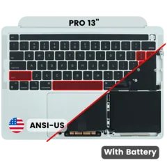 Top Case with Battery and Keyboard (ANSI US) For MacBook Pro 13" A2338 (2020) (Used OEM Pull: Grade A) (M2) (Silver)