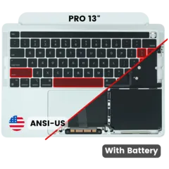 Top Case with Battery and Keyboard (ANSI US) For MacBook Pro 13" A2338 (2020) (Used OEM Pull: Grade B / C) (M2) (Silver)