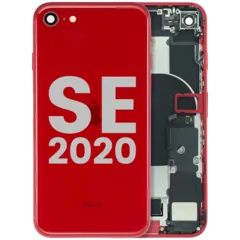 Back Housing W/ Charging Port Flex and Small Components Pre-Installed For iPhone SE (2020) (Used OEM Pull: Grade A) (Red)