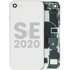 Back Housing W/ Charging Port Flex and Small Components Pre-Installed For iPhone SE (2020) (Used OEM Pull: Grade A) (White)
