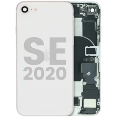 Back Housing W/ Charging Port Flex and Small Components Pre-Installed For iPhone SE (2020) (Used OEM Pull: Grade B) (White)