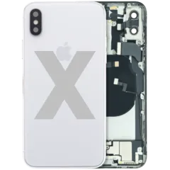 Back Housing W/ Charging Port Flex and Small Components Pre-Installed For iPhone X (Used OEM Pull: Grade A) (Silver)
