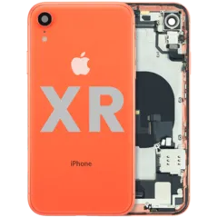 Back Housing W/ Charging Port Flex and Small Components Pre-Installed For iPhone XR (Used OEM Pull: Grade B) (Coral)
