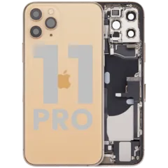 Back Housing W/ Charging Port Flex & Small Parts For iPhone 11 Pro (Used OEM Pull: Grade A) (Matte Gold)