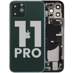 Back Housing W/ Charging Port Flex & Small Parts For iPhone 11 Pro (Used OEM Pull: Grade A) (Matte Midnight Green)