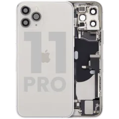 Back Housing W/ Charging Port Flex & Small Parts For iPhone 11 Pro (Used OEM Pull: Grade B) (Silver)