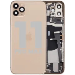 Back Housing W/ Charging Port Flex & Small Parts For iPhone 11 Pro Max (Used OEM Pull: Grade A) (Gold)
