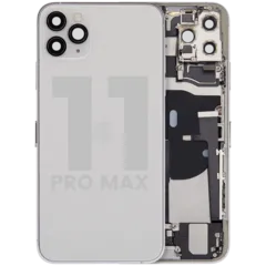 Back Housing W/ Charging Port Flex & Small Parts For iPhone 11 Pro Max (Used OEM Pull: Grade B) (Silver)
