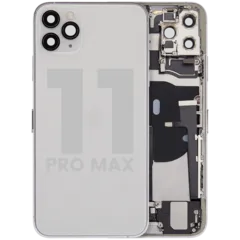 Back Housing W/ Charging Port Flex & Small Parts For iPhone 11 Pro Max (Used OEM Pull: Grade C) (Silver)