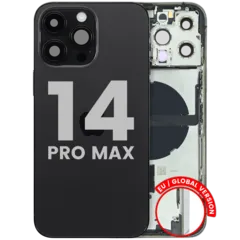 Back Housing W/ Charging Port Flex & Small Parts For iPhone 14 Pro Max (EU / Global Version) (Used OEM Pull: Grade C) (Space Black)