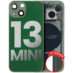 Back Housing W/ Small Components Pre-Installed Compatible For iPhone 13 Mini (US Version) (Used OEM Pull: Grade A) (Green)