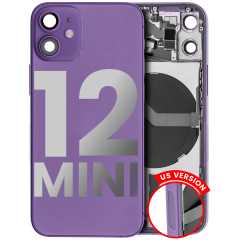Back Housing W/ Small Components Pre-Installed Compatible For iPhone 12 Mini (US Version) (Used OEM Pull: Grade C) (Purple)