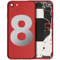 Back Housing W/ Small Components Pre-Installed Compatible For iPhone 8 (Used OEM Pull: Grade B) (Red)