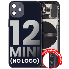 Back Housing W/ Small Components Pre-Installed Compatible For iPhone 12 Mini (No Logo) (Aftermarket Plus) (International Version) (Black)