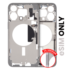 Mid-Frame Housing With Power And Volume Button Compatible For iPhone 15 Pro Max (US Version) (Used OEM Pull: Grade C) (White Titanium)