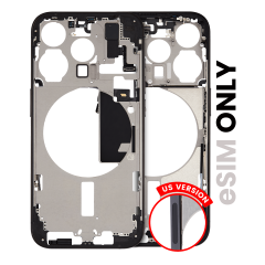 Mid-Frame Housing With Power And Volume Button Compatible For iPhone 15 Pro (US Version) (Used OEM Pull: Grade A) (Black Titanium)