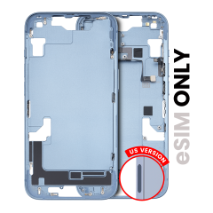 Mid-Frame Housing With Power And Volume Button Compatible For iPhone 14 (US Version)  (Used OEM Pull: Grade B) (Blue)