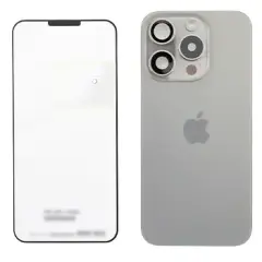 Back Glass With Steel Plate With Wireless NFC Charging MagSafe Magnet & Flashlight Flex Compatible For IPhone 15 Pro (Genuine OEM) (Natural Titanium)