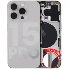 Back Housing W/ Small Pre-Installed Compatible For iPhone 15 Pro (US Version) (Used OEM Pull: Grade B) (Natural Titanium)