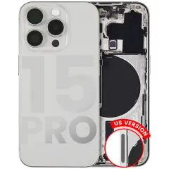 Back Housing W/ Small Pre-Installed Compatible For iPhone 15 Pro (US Version) (Used OEM Pull: Grade B) (White Titanium)