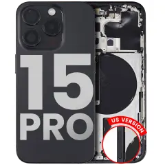 Back Housing W/ Small Pre-Installed Compatible For iPhone 15 Pro (US Version) (Used OEM Pull: Grade B) (Black Titanium)