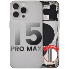 Back Housing W/ Small Pre-Installed Compatible For iPhone 15 Pro Max (US Version) (Used OEM Pull: Grade B) (Natural Titanium)