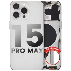 Back Housing W/ Small Pre-Installed Compatible For iPhone 15 Pro Max (US Version) (Used OEM Pull: Grade B) (White Titanium)