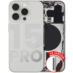 Back Housing W/ Small Pre-Installed Compatible For iPhone 15 Pro (US Version) (Used OEM Pull: Grade A) (White Titanium)
