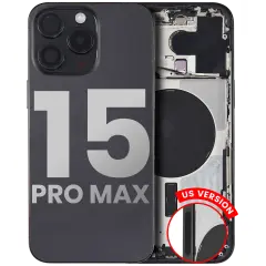 Back Housing W/ Small Pre-Installed Compatible For iPhone 15 Pro Max (US Version) (Used OEM Pull: Grade B) (Black Titanium)